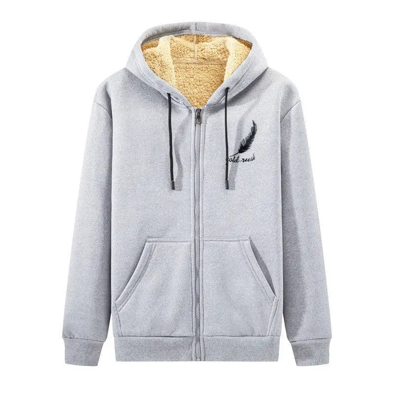 2025 Plush Lined Hoodie Men - Winter Thickened Zip Up Sweatshirt Youth Drop Shoulder Outerwear S-5XL College Style