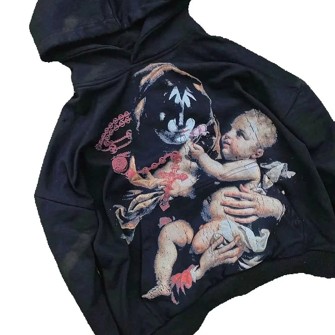 American Fashion Trend Letter Pattern Printed Oversized Hoodie Men's Y2K Street Hip-hop Harajuku Loose Versatile Pullover