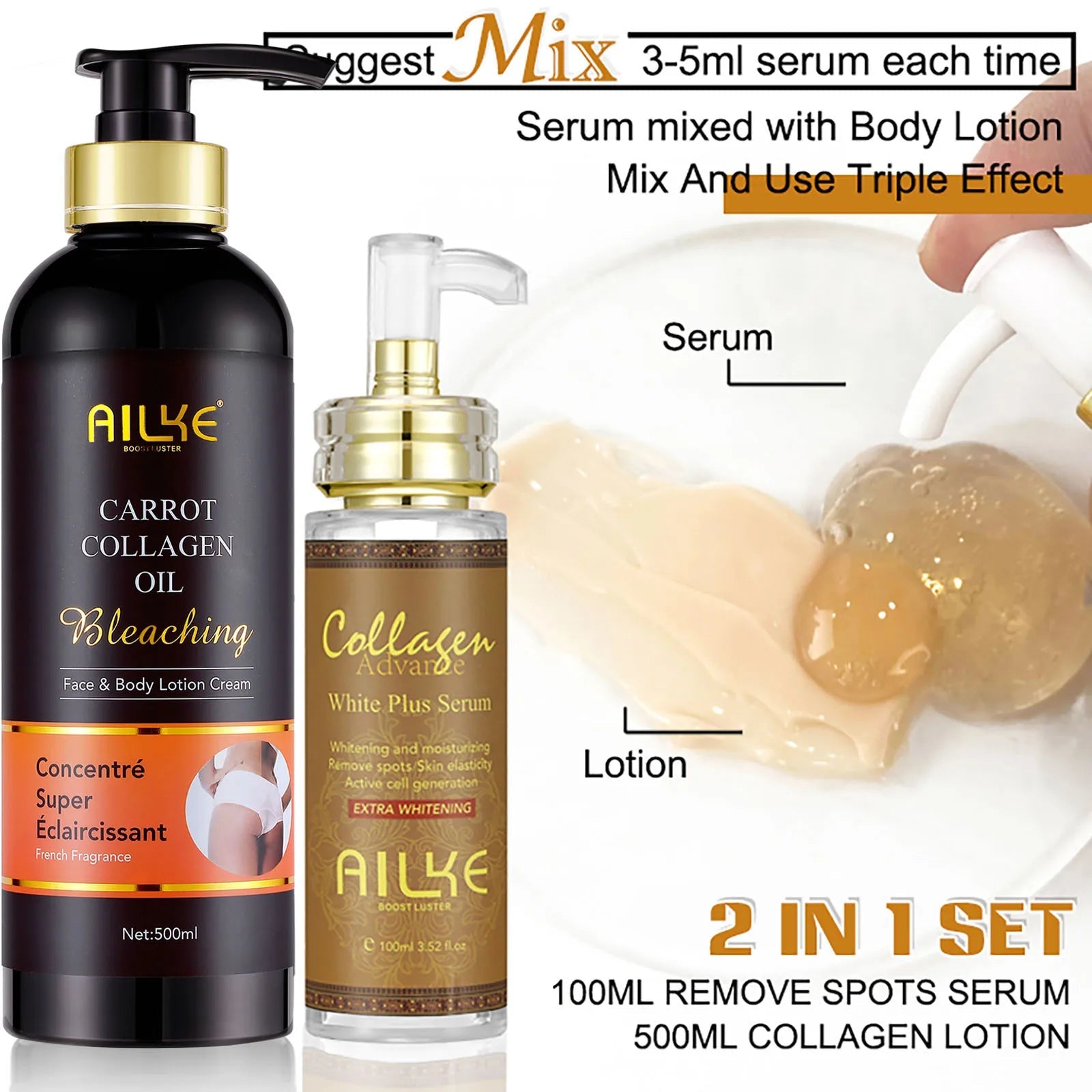 AILKE Skin Whitening Face Serum, Reduce Spots, Moisturizing, Even Skin Tone, With Organic Collagen, Skin Lightening Body Serum Halalzen