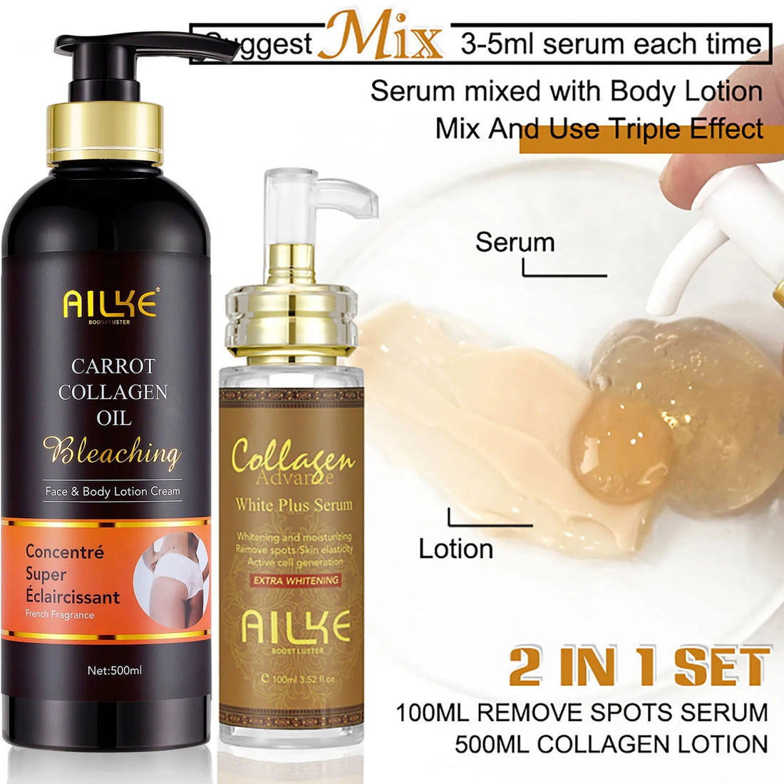 AILKE Skin Whitening Face Serum, Reduce Spots, Moisturizing, Even Skin Tone, With Organic Collagen, Skin Lightening Body Serum Halalzen
