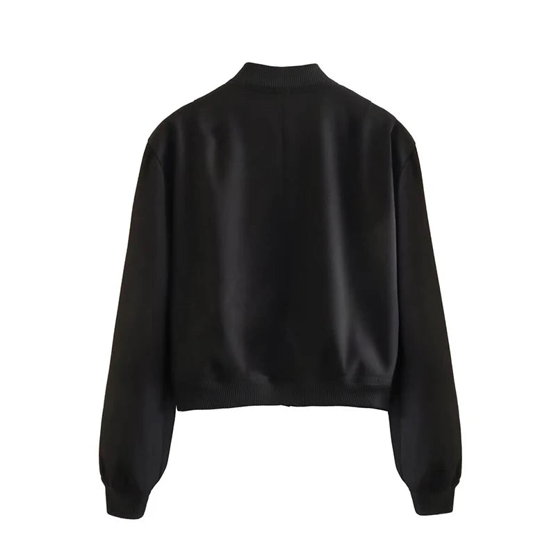 CLAZZAA Women Fashion Solid Bomber Jackets Coat With Pockets V-Neck Single Breasted Long Sleeves Female Chic Lady Outfits