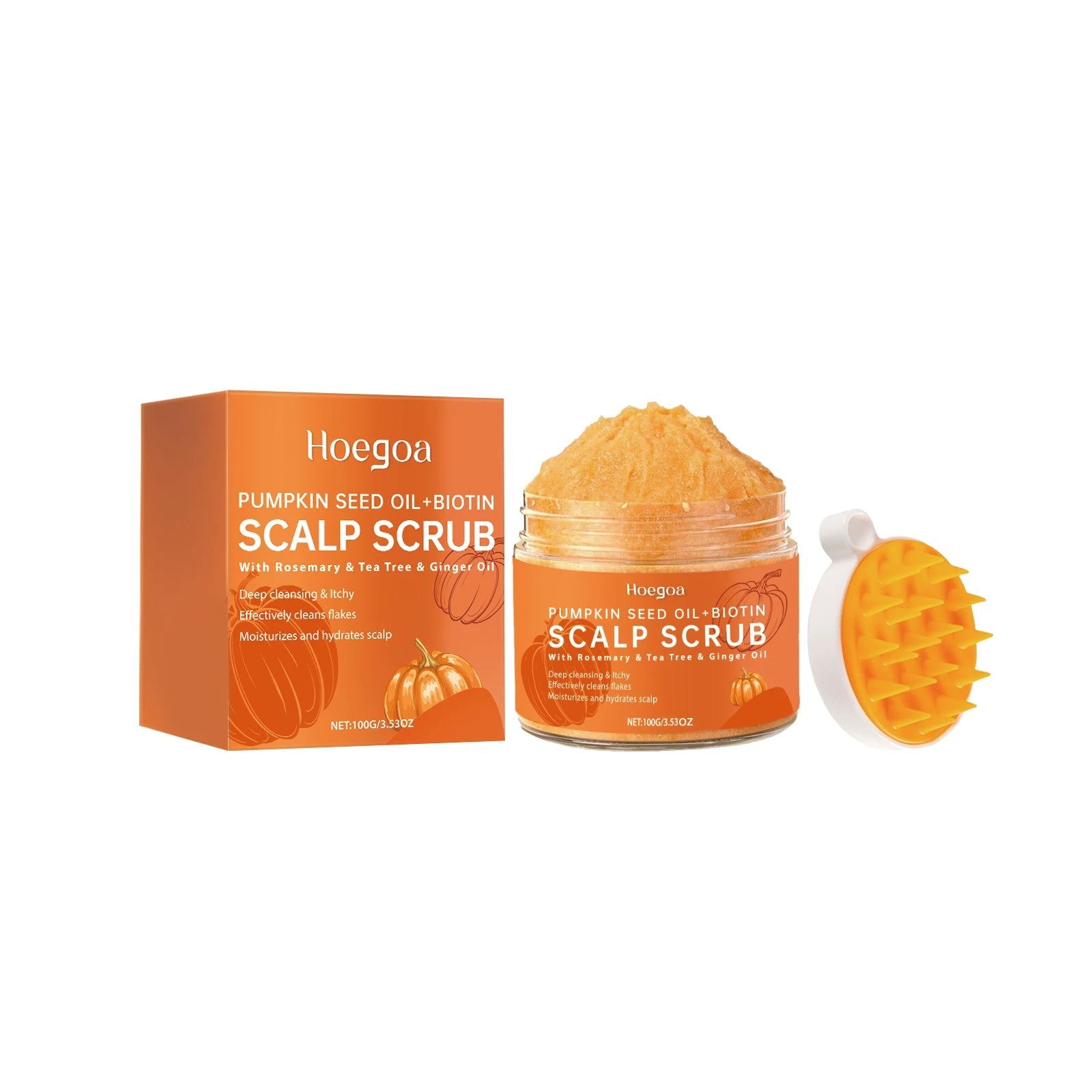 Pumpkin seeds Scalp Scrub Exfoliating Deep Cleansing Treatment For Improves Root Volume With Massage Brush Plant Essential Oils Halalzen