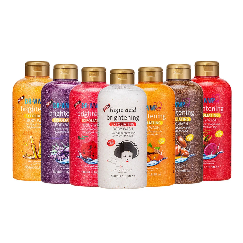 Rose Lavender Kojic Acid AHA Shower Gel Deep Cleansing Brighten Skin Scrub Body Wash Exfoliator Body Care Fragrance Skincare Halalzen