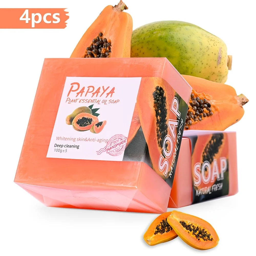 4pcs/Papaya Essential Oil Soap For Face Cleansing Natural Hydrating Whitening Pink Rose Handmade Halalzen