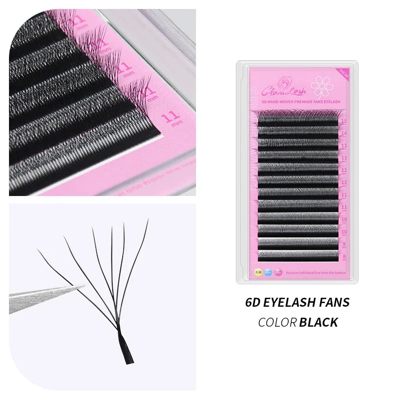 GLAMLASH 6D-W Shaped Eyelash Extension Premade Volume Fans Clover W Style Lashes False Mink Soft Easy Faning Natural Makeup Tool