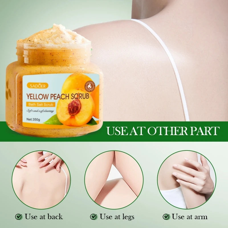 350g Yellow Peach Body Scrub, Fine Exfoliation, Deeply Cleanses the Body of Oil and Dirt, Removes Dead Skin Cells Without Harmin