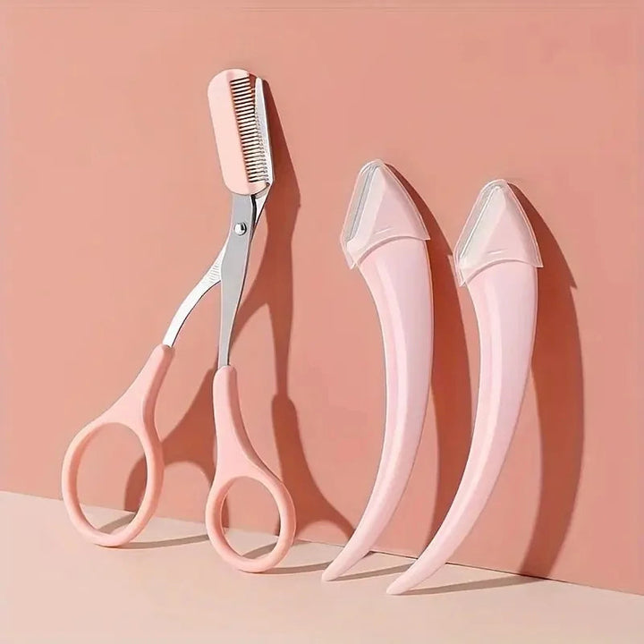 3-Piece Eyebrow Trimmer Set, Precision Trimming Scissors, Curved Eyebrow Trimmer And Comb - For On-The-Go Eyebrow Grooming Halalzen