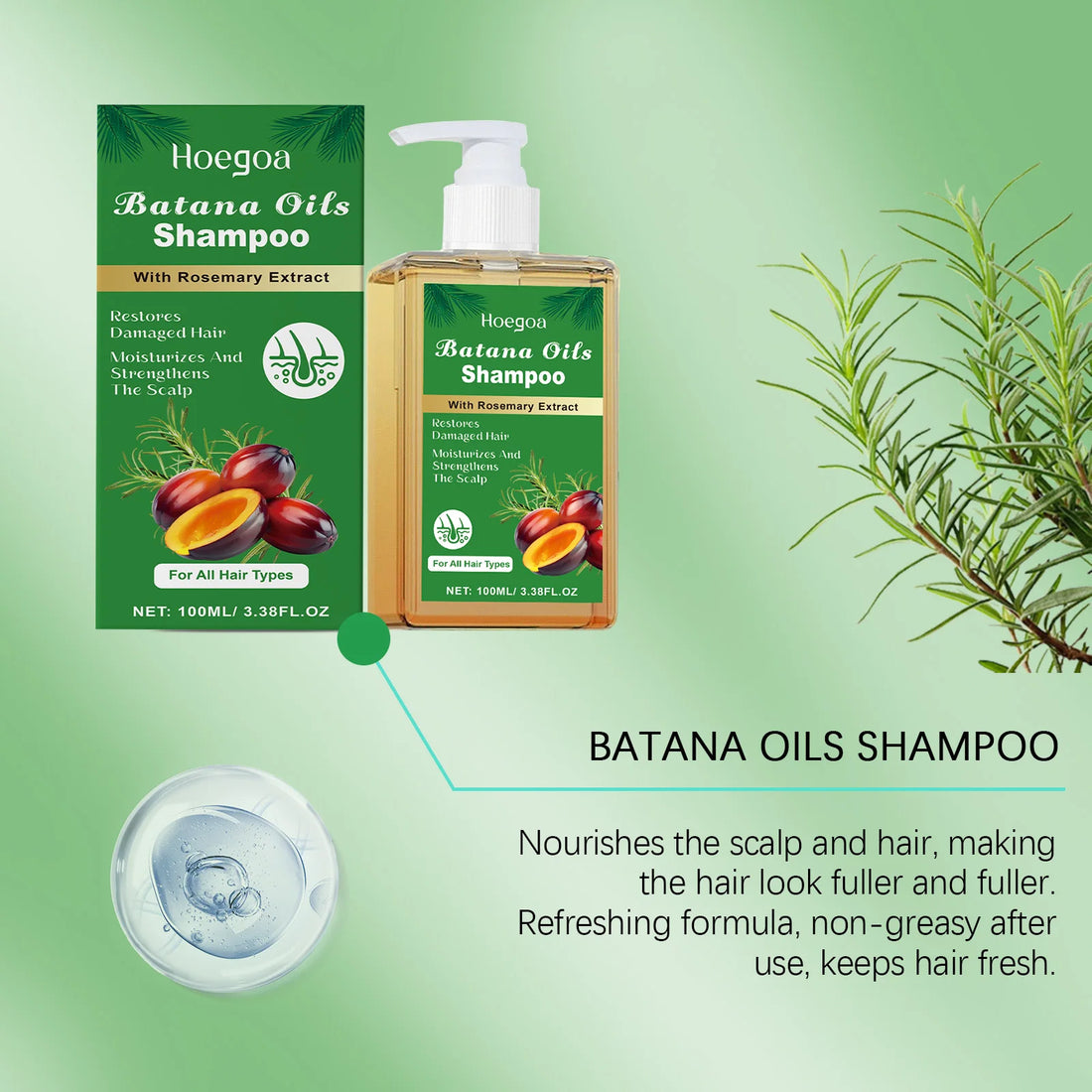 100/300ml Batana Oil & Rosemary Hair Care Shampoo Deep Nourishing Scalp Remove Dandruff Strengthens Hair for Shiny Shampoo Hair