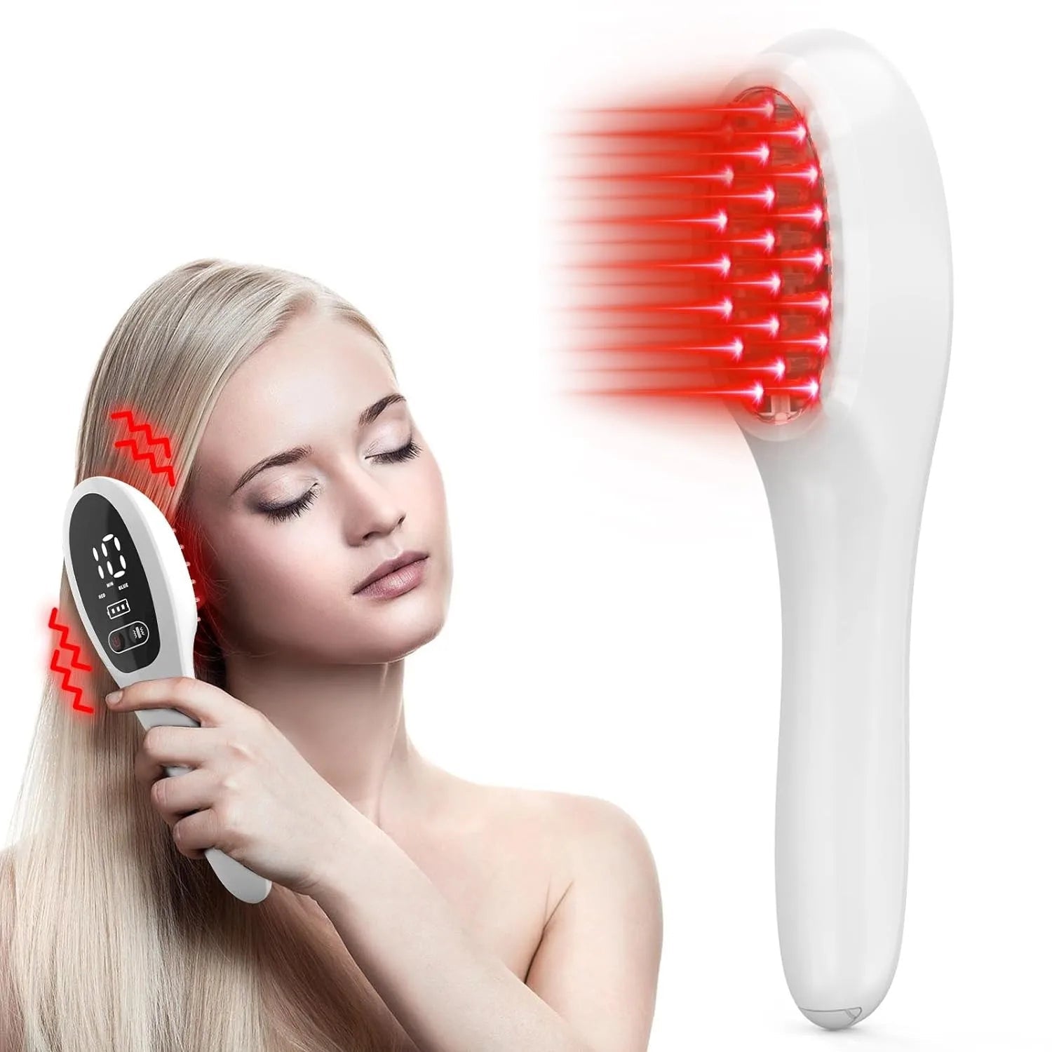 Electric Laser Hair Growth Comb Anti Hair Loss Therapy Comb Infrared 650nm 470nm LED Red Light Vibration Massage Hair Care Brush HALALZEN