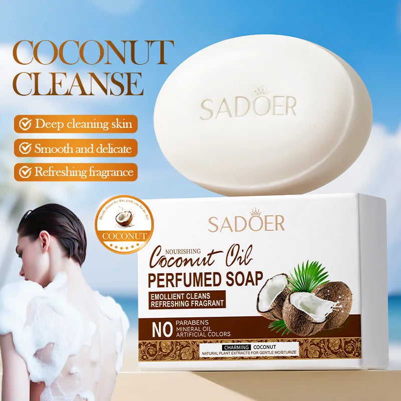 SADOER Coconut Facial Soap  Whitening Moisturizing Deep Cleansing Body Face Wash Foam Facial Cleanser Handmade Soap Skin Care Halalzen