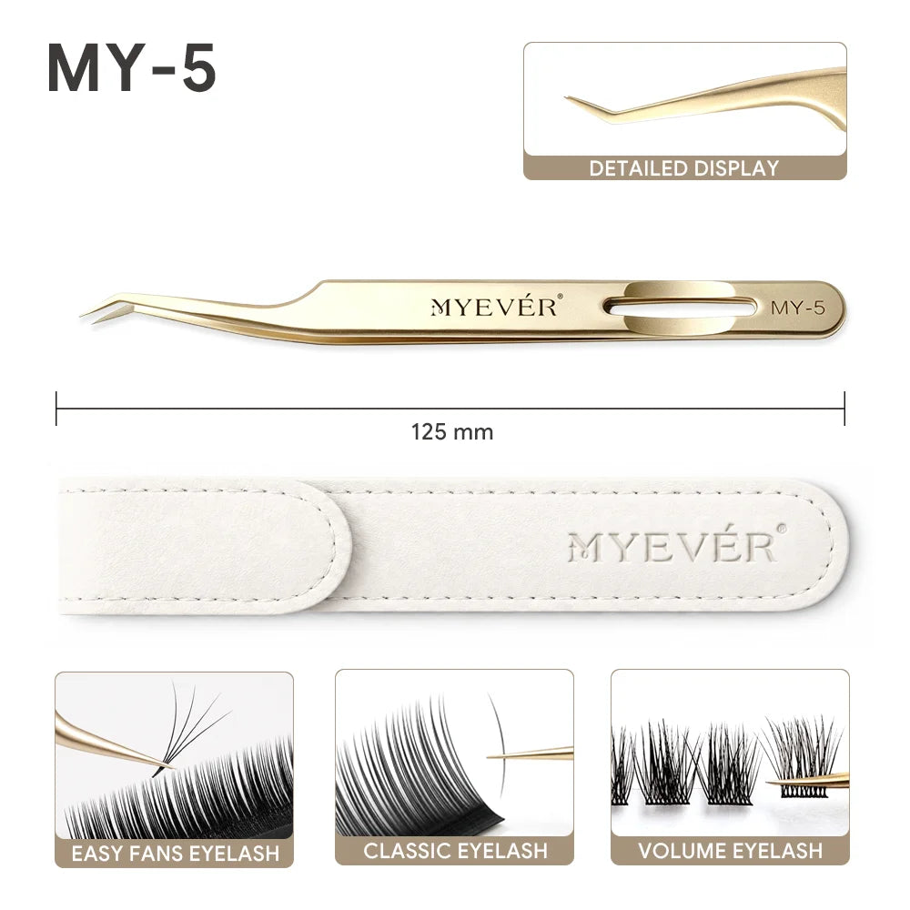 MYEVER Anti-Slip Eyelash Extension Steel Tweezers High-Density Fiber Tip Eyelash & Eyebrow Professional Precision Makeup Tools