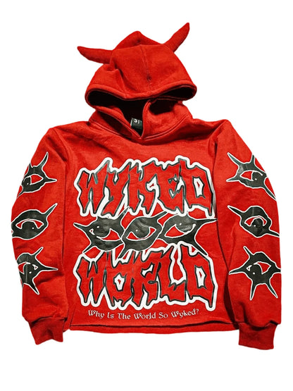 Harajuku Y2K Hoodie with Horn Hat for Men Funny Printed Casual Top