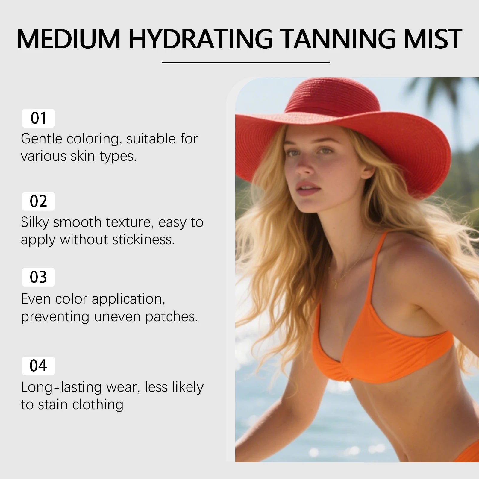 Hydrating Self Tanner Mist Sunless Tanning Spray Medium Bronze Glow Body Bronzer Water Natural Fake Tan Mist Long Lasting