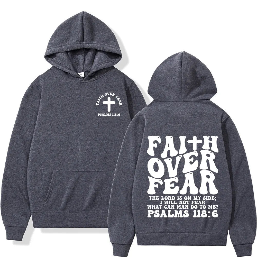 Aesthetic Christian Jesus Faith Over Fear Bible Verse Hoodies Men Women Fashion Harajuku Oversized Sweatshirts Fleece Pullovers