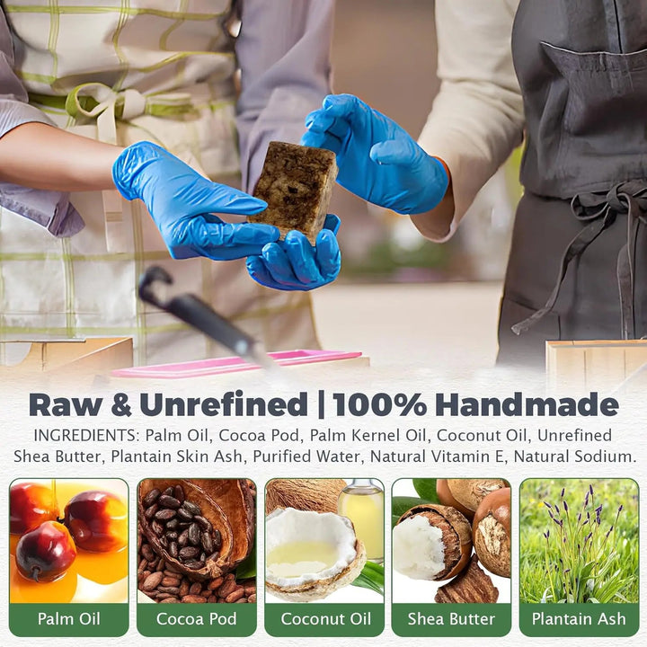 Raw African Black Soap for Oily Skin, Dark Spots  Pure & Natural Ingredients - Organic  Face and Body Wash Soap Halalzen