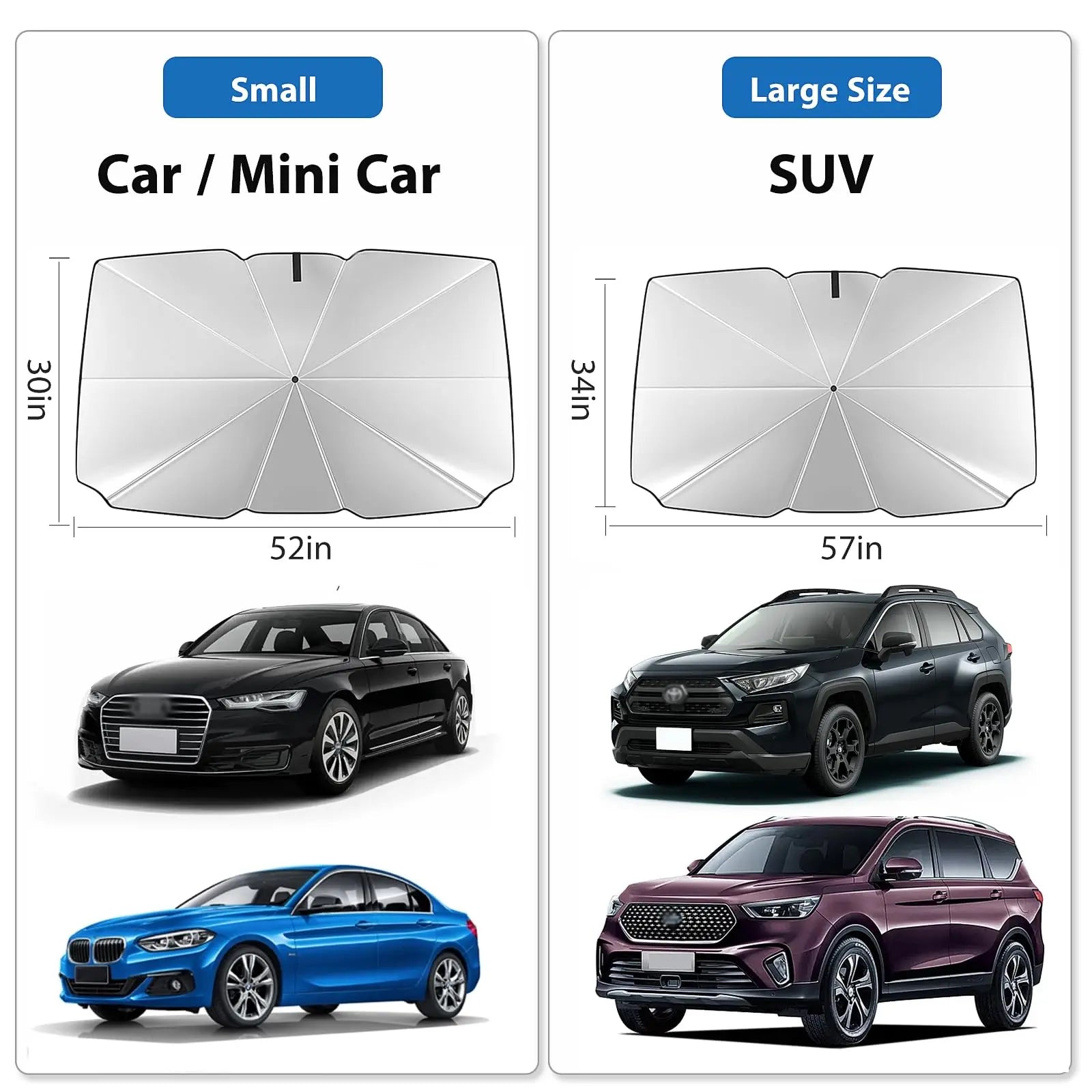 Car Umbrella Sunshade Windshield Front Cover Window Foldable Sun Shade Block Heat Portable Bent Parasol Auto Curved Model Shades