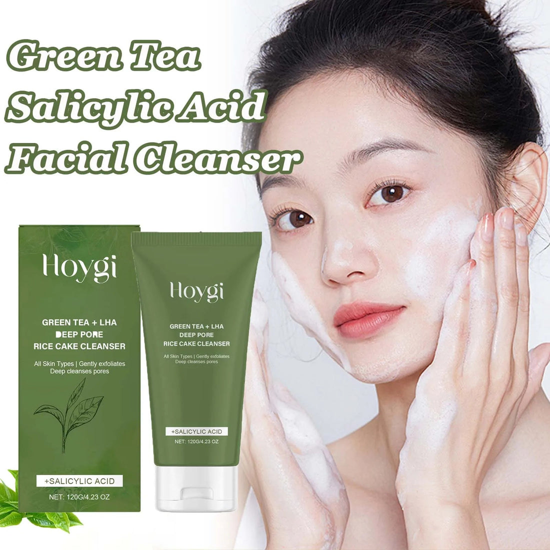 Green Tea Salicylic Acid Facial Cleanser Cleansing Pore Refining Hydrating Blackhead Removal Oil Control Non-Drying Face Wash Halalzen