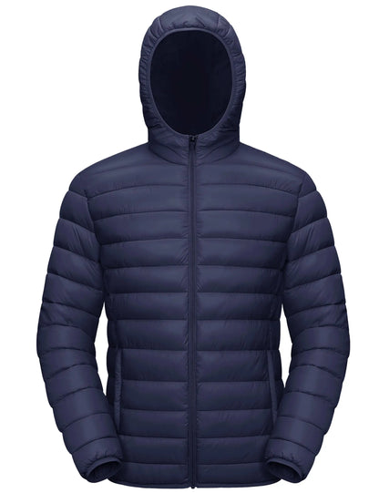 Men’s Winter Insulated Lightweight Puffer Hooded Windbreaker Quilted Coat Water-Resistant Full Zip Bubble Jackets Hiking Coat