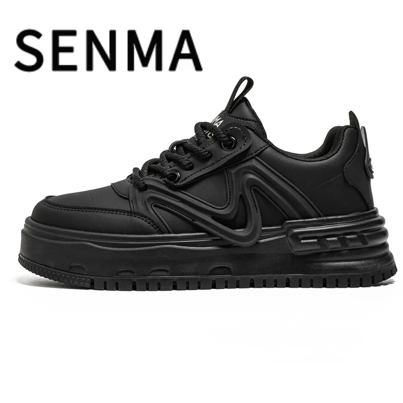 SENMA Comfortable Men's Shoes Street Fashion Art Board Shoes Thick Sole Low-Top Leather Casual Sneakers Tennis/Walking Sneakers