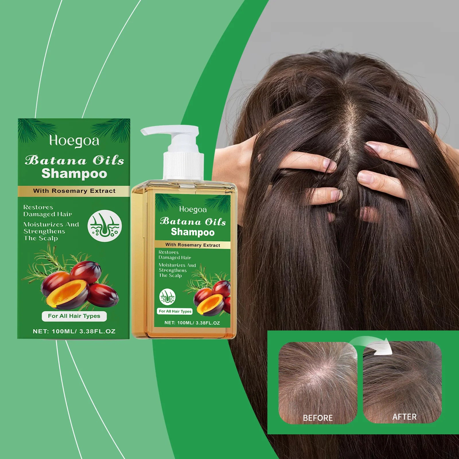 100/300ml Batana Oil & Rosemary Hair Care Shampoo Deep Nourishing Scalp Remove Dandruff Strengthens Hair for Shiny Shampoo Hair
