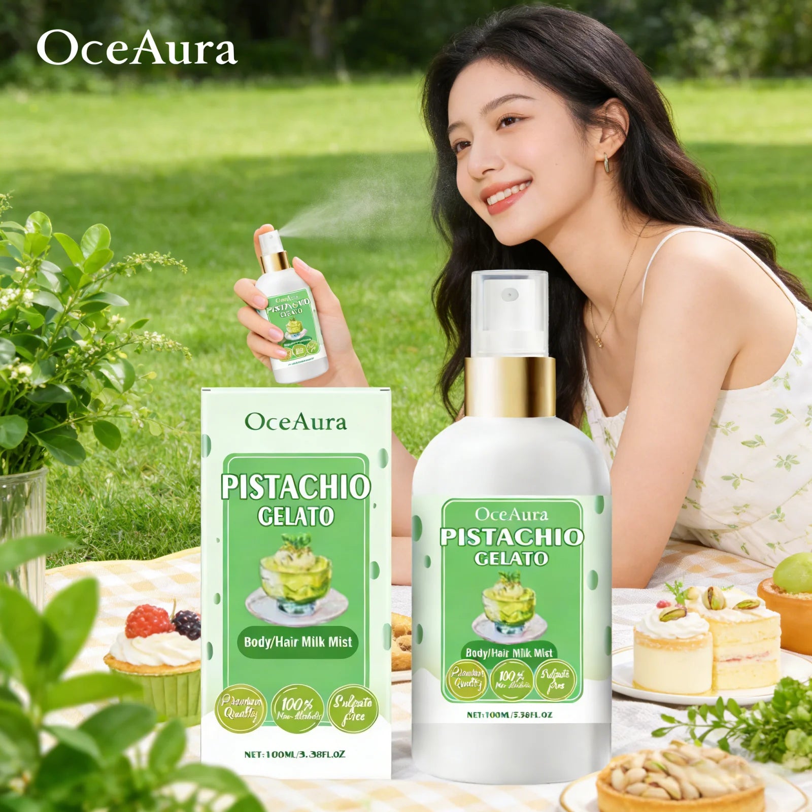 OceAura Body Milk Mist Strawberry Long Lasting Hydration Moisturizer Skin Brightening Products Smoothing Hair Perfume Spray 100g