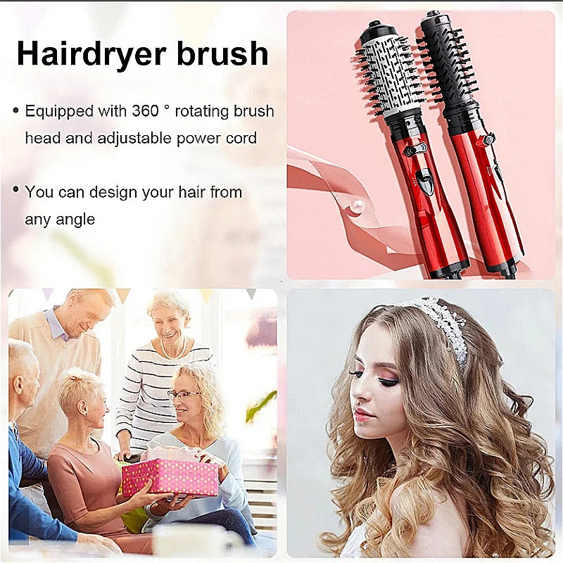3-in-1 Hot Air Styler Rotating Hair Dryer Brush Set with 2 Interchangeable Brushes | Anti-Frizz Hot Air Spin Brush for Fast Drying Straightening Curling | Portable Multifunctional Hair Styling Tool for Salon-Quality Results a