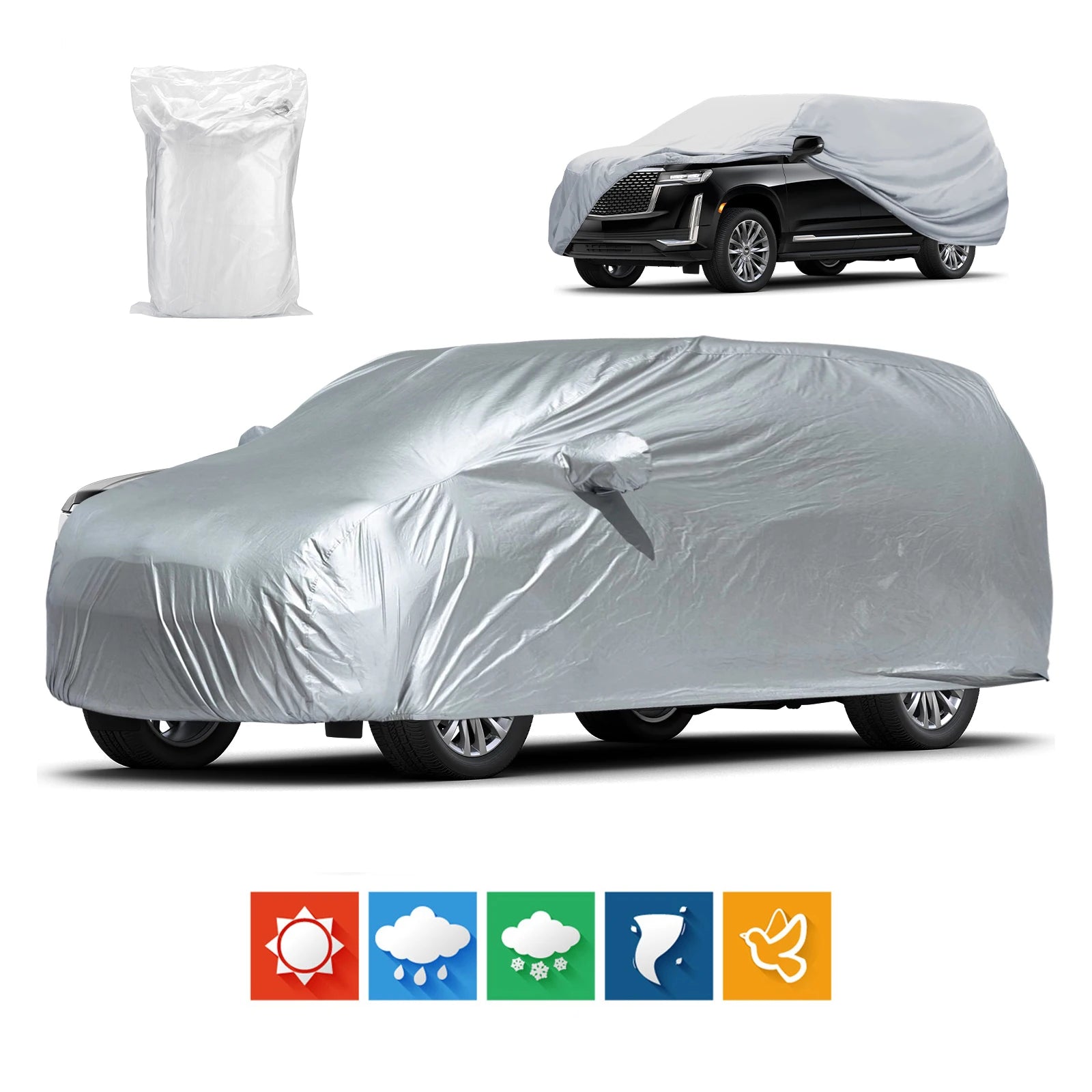 Universal SUV/Sedan Full Car Covers Outdoor Waterproof Sun Rain Snow Dust Resistant Protection UV Car silver Auto Case Cover