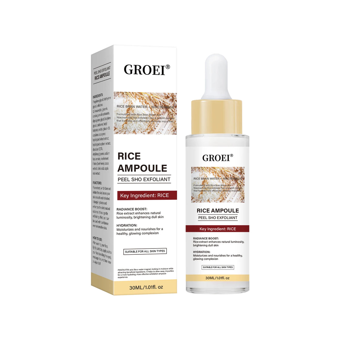 5in1 Rice Niacinamide VC Anti Aging Essence Brightening Fade Dark Spots Moisturizing Hydrating Glow Skin Care B3 Face Serum