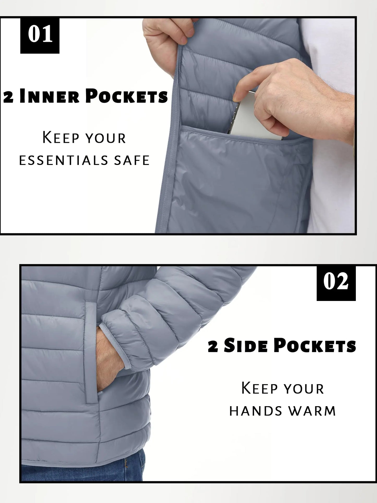 Men’s Winter Insulated Lightweight Puffer Hooded Windbreaker Quilted Coat Water-Resistant Full Zip Bubble Jackets Hiking Coat