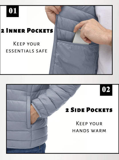 Men’s Winter Insulated Lightweight Puffer Hooded Windbreaker Quilted Coat Water-Resistant Full Zip Bubble Jackets Hiking Coat