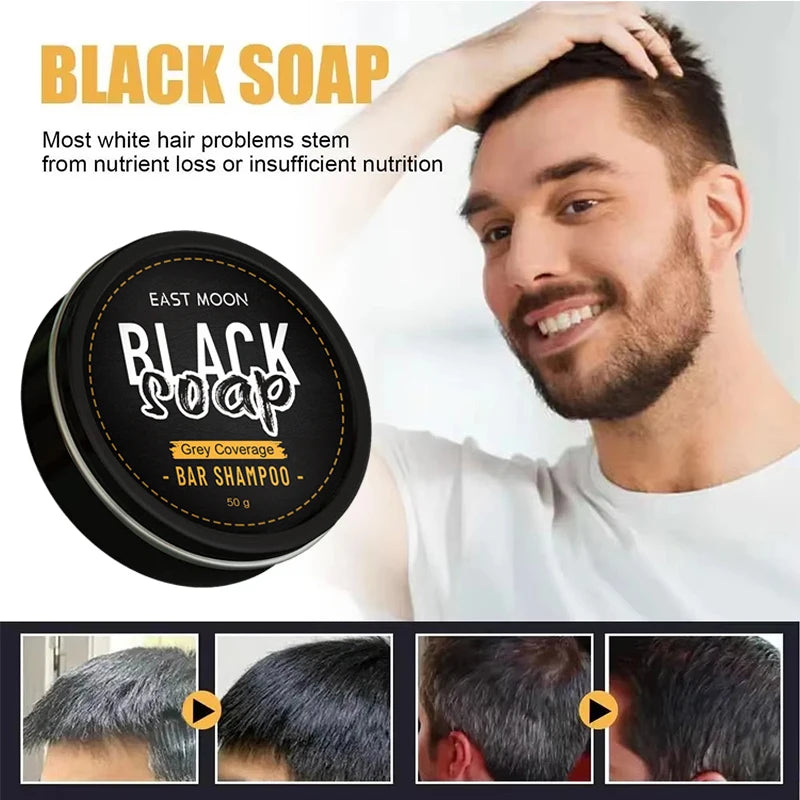 50G White Hair to Black Soap Restores Gray Beard Cleanses Hair Nourishes Black Hair Brightens Hair Men Women Shampoo Hair Care Halalzen
