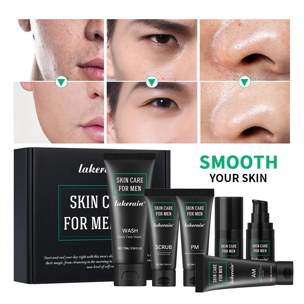 6pcs Essential Men Skin Care Set Daily Routine Face Wash Facial Scrub SPF Moisturizer Night Cream Hydrating Repair Facial Kit Christmas Valentine Gift For Men