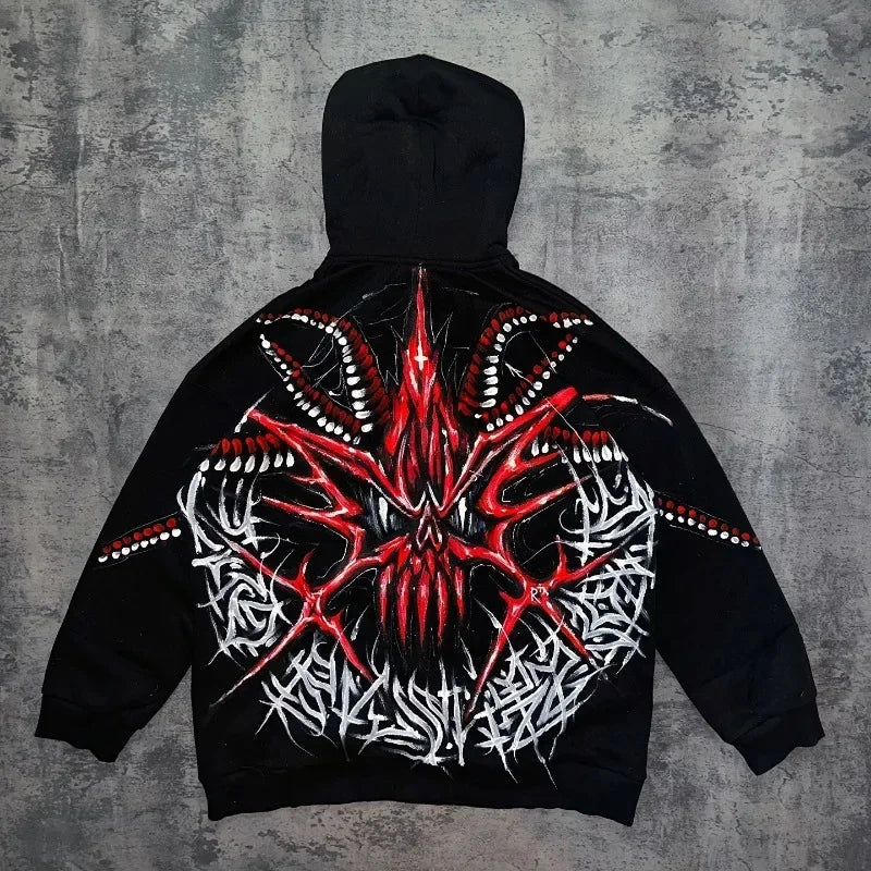 Harajuku personalized geometric print design oversized graphic hoodies women trendy street y2k fashion casual couple sweatshirts