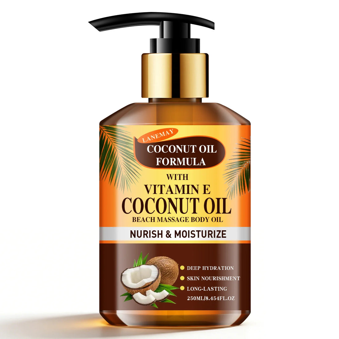 Coconut Oil Body Oil with Vitamin E – 250ml. A Nourishing Formula for Deep Hydration and Skin Replenishment. Enriched with Natur