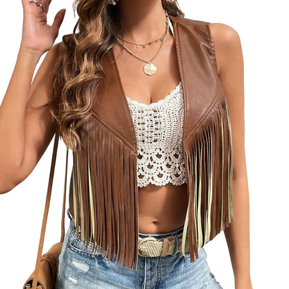 Vintage Fringe Leather Jacket 80s Retro Biker Coat Motorcycle Punk Rock Outerwear Women s Fashion Clothing