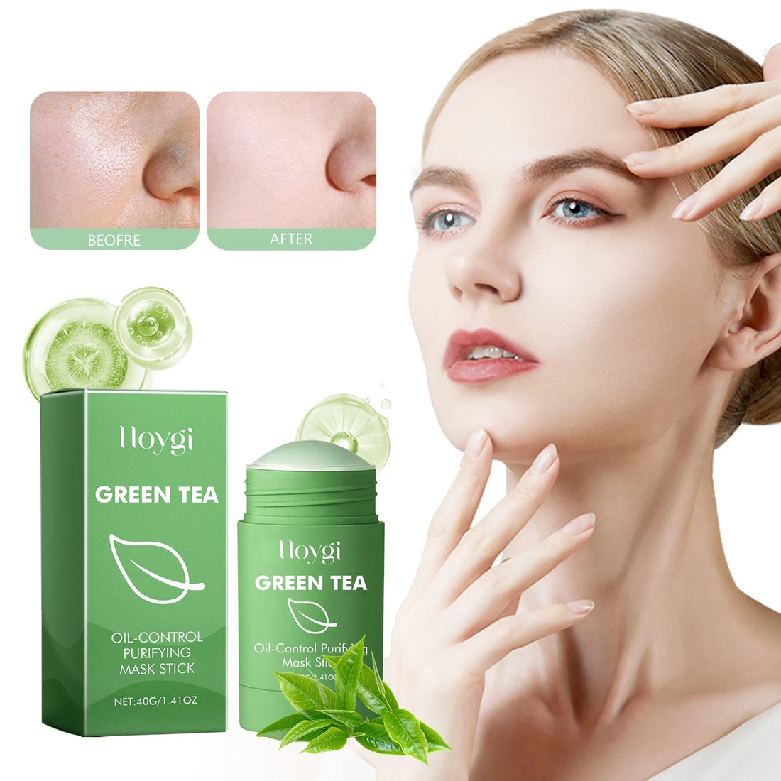 Green Tea Cleaning Facial Mask Stick Deep Cleanse Tender&Smooth The Face Moisturize Fine Pores Solid Cleaning Facial Mask Stick Halalzen