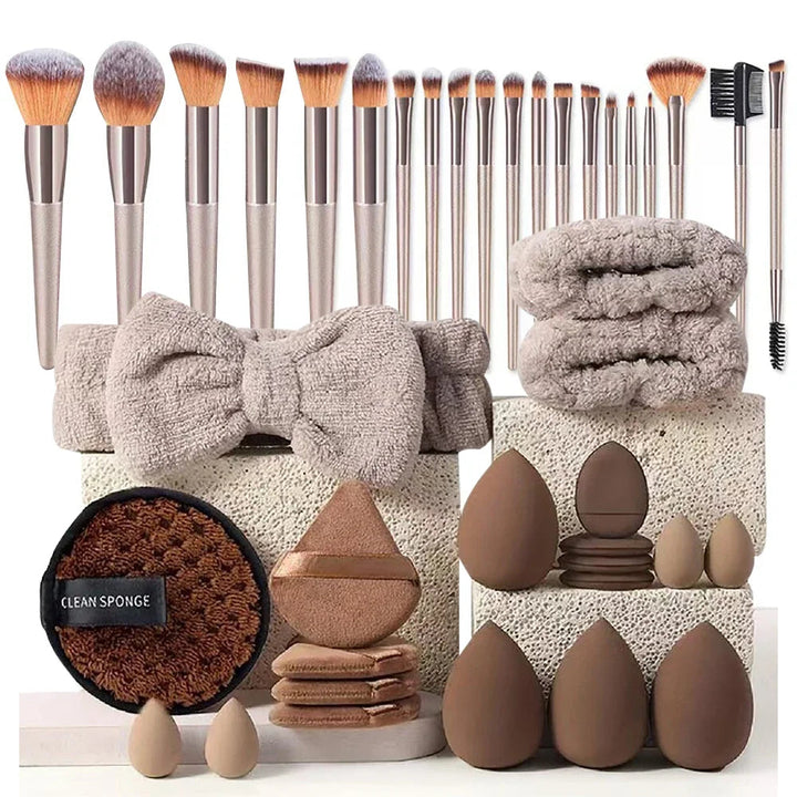 20/40Pcs Makeup Brushes and Sponges Set, Brown Makeup Puff, Beauty Egg, Headband, Wristband Remover Kit, Makeup Tool, Gift, Halalzen