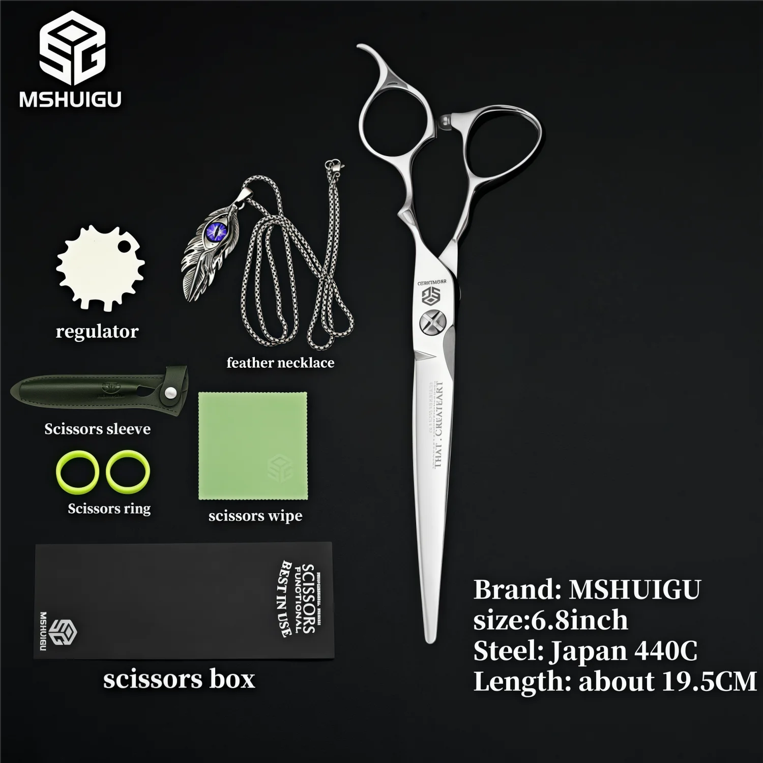 MSHUIGU 440C Professional Barber Scissors 6-7 Inch Laser Wire Serrated Blade Multi-Functional Thinning Hair Shears for Salon Too