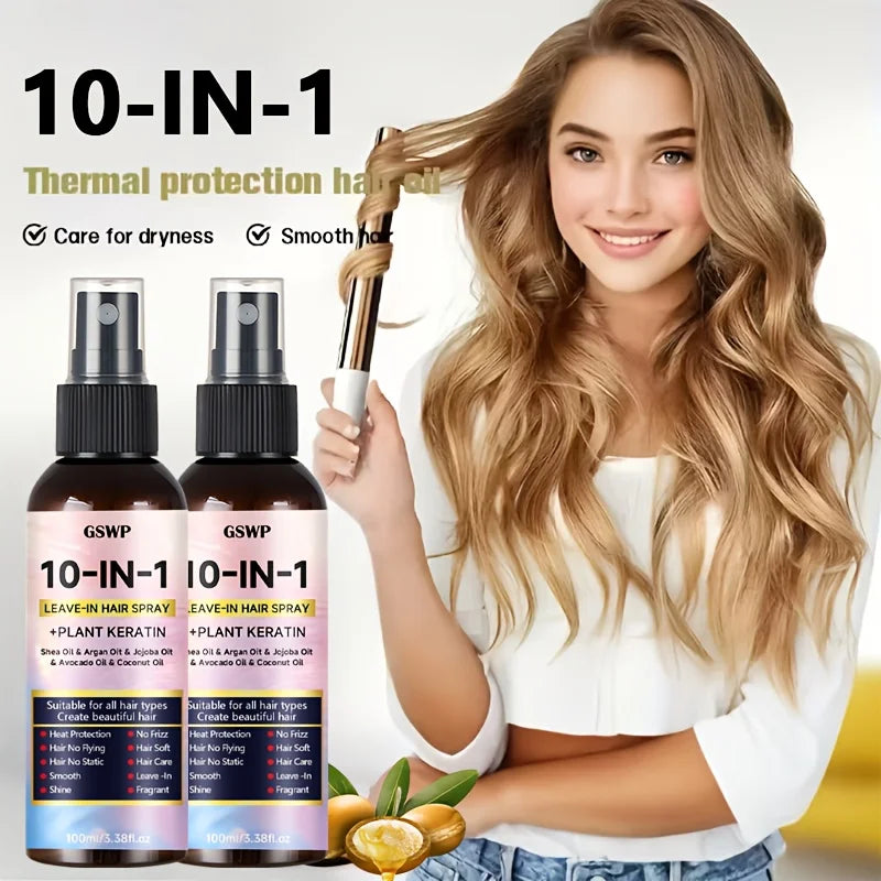 GSWP 10-in-1 Leave-in Hair Spray contains Moroccan argan oil and castor oil, providing heat protection and deep moisturization. Halalzen