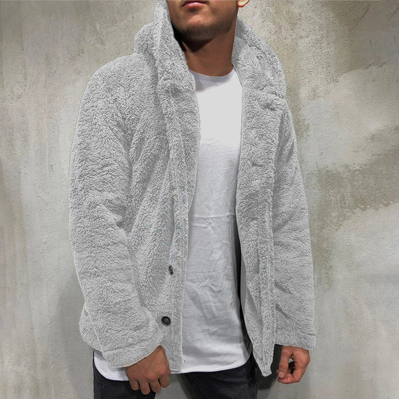 Stylish Hooded Coat Cozy Winter Coat Hooded Cold Resistant Buttons Closure Thicken Warm Men Coat Outdoor Jacket