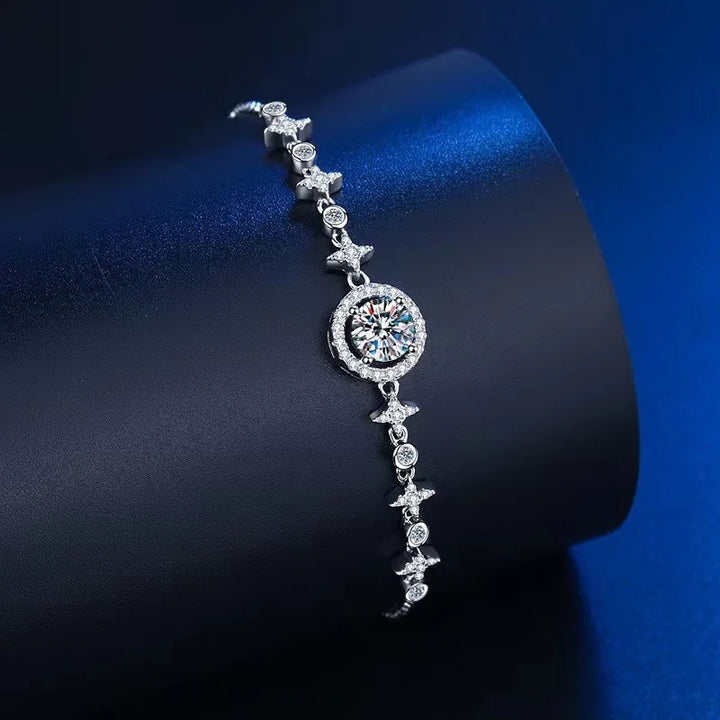 Pulsera de Plata Esterlina 925 JH con Moissanita para Mujer, Pulsera Ajustable Cielo Estrellado, Corte Redondo 1CT, Joyería Fina con Piedra Preciosa de Laboratorio