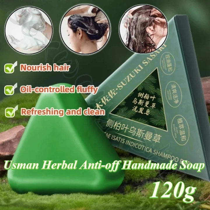 Platycladi Usman grass handmade shampoo soap Polygonum multiflorum anti-removal solid hair nourishing hair control oil 120g Halalzen