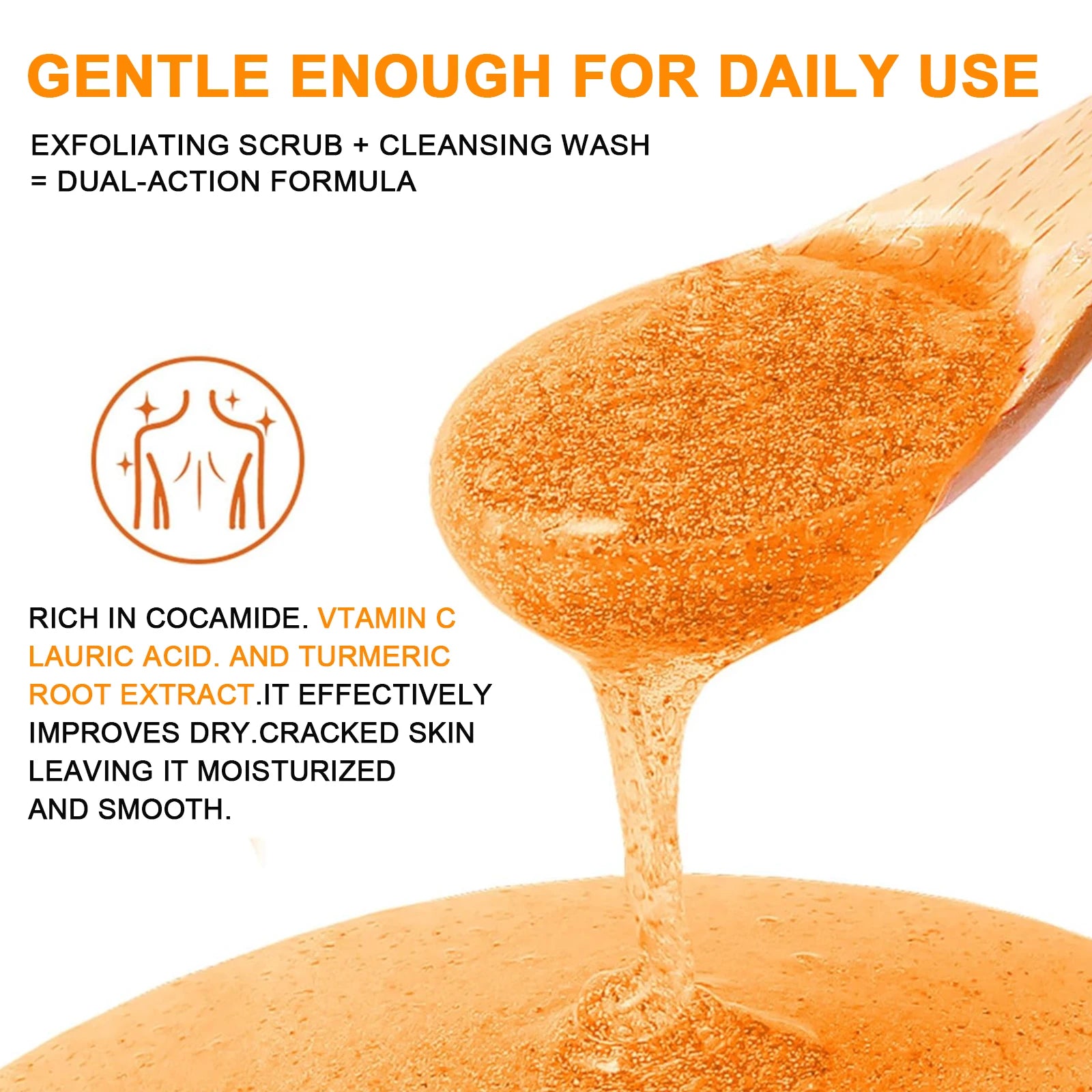Amococo 2 Pcs Turmeric Vitamin C Body Scrub Shower Gel 500ml Brightening Exfoliating Wash for Uneven Skin Tone Dark Spots Fine Lines
