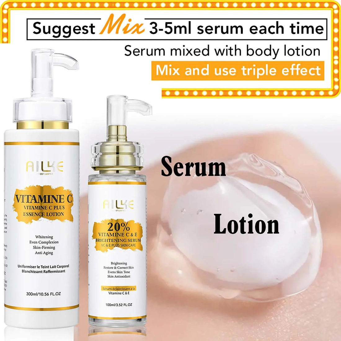 AILKE Vitamin C Skin Care, Even Skin Tone Cream, Regenerae Serum, Radiant Skin, Hydrating, Color Correction, Paraben Free Halalzen