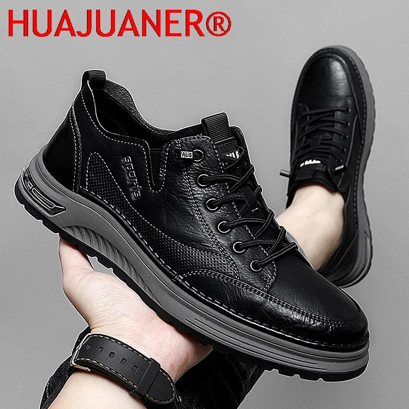 Designer Brand Men Genuine Leather Outdoor Oxford Shoe Antiskid Wear-Resistant Vulcanized Shoe Comfy Casual Lace-Up Running Shoe