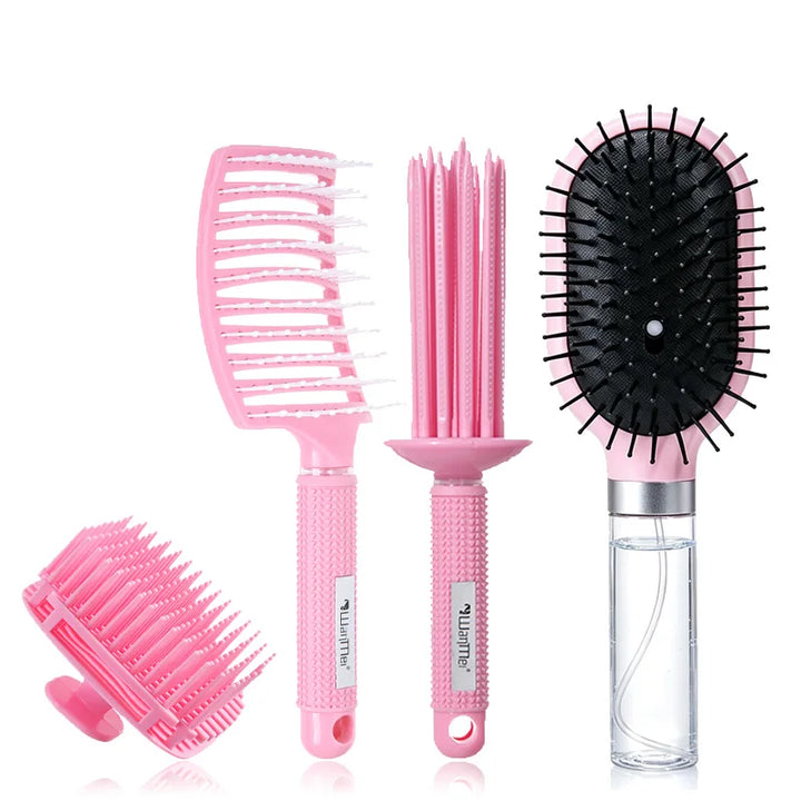 4Pcs Hair Brush Set With Spray Bottle Air Cushion Massage Comb Detangling Hollow Curly Hair Styling Brushes Salon Hairdressing Tools For Women
