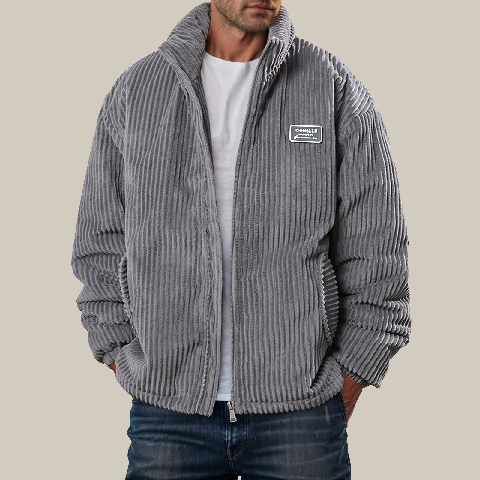 Men's Corduroy Winter Down Coat Streetwear Thick Cotton Padded Jacket Outdoor Turtleneck Zip Up Warm Quilted Parkas Men Clothing