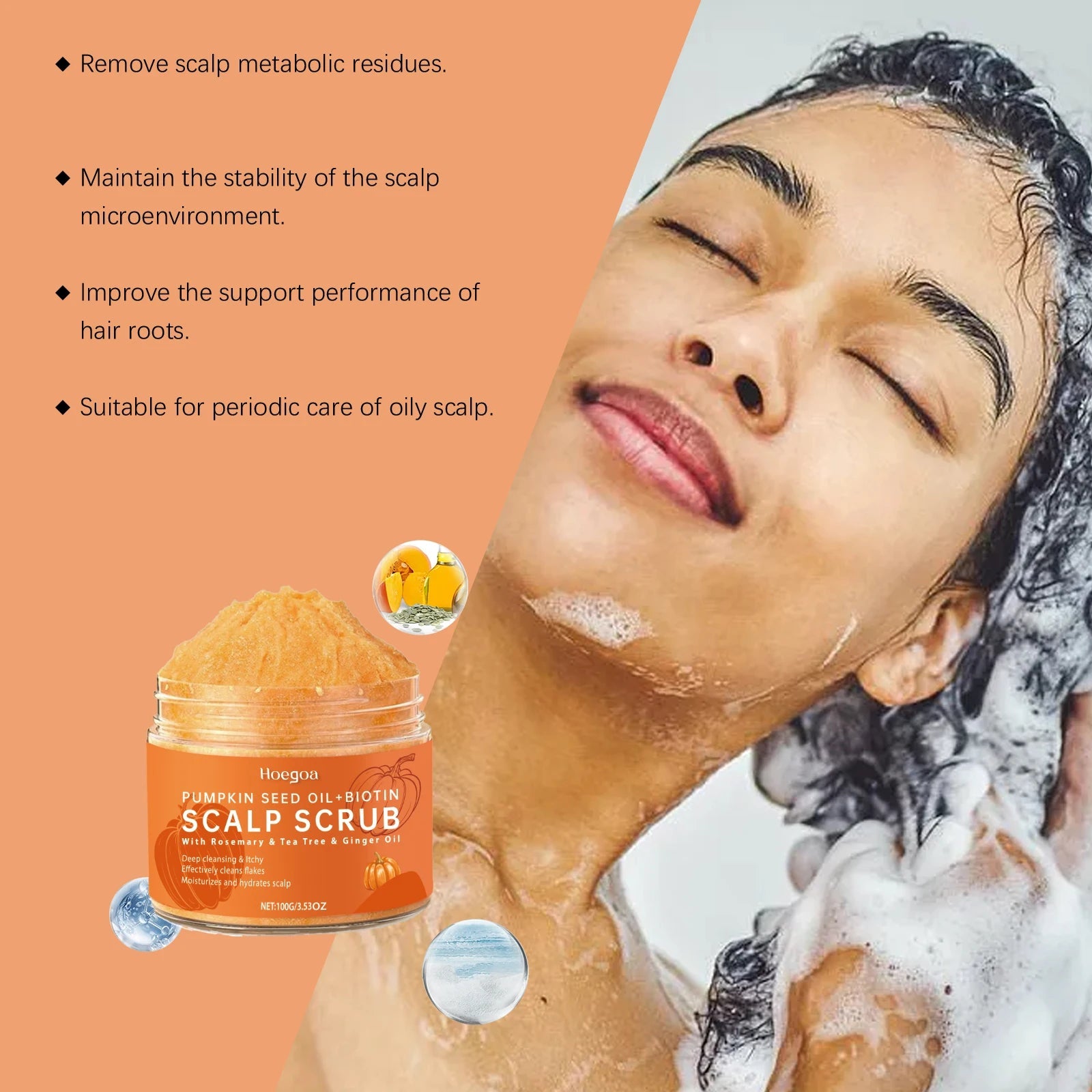 Pumpkin seeds Scalp Scrub Exfoliating Deep Cleansing Treatment For Improves Root Volume With Massage Brush Plant Essential Oils Halalzen