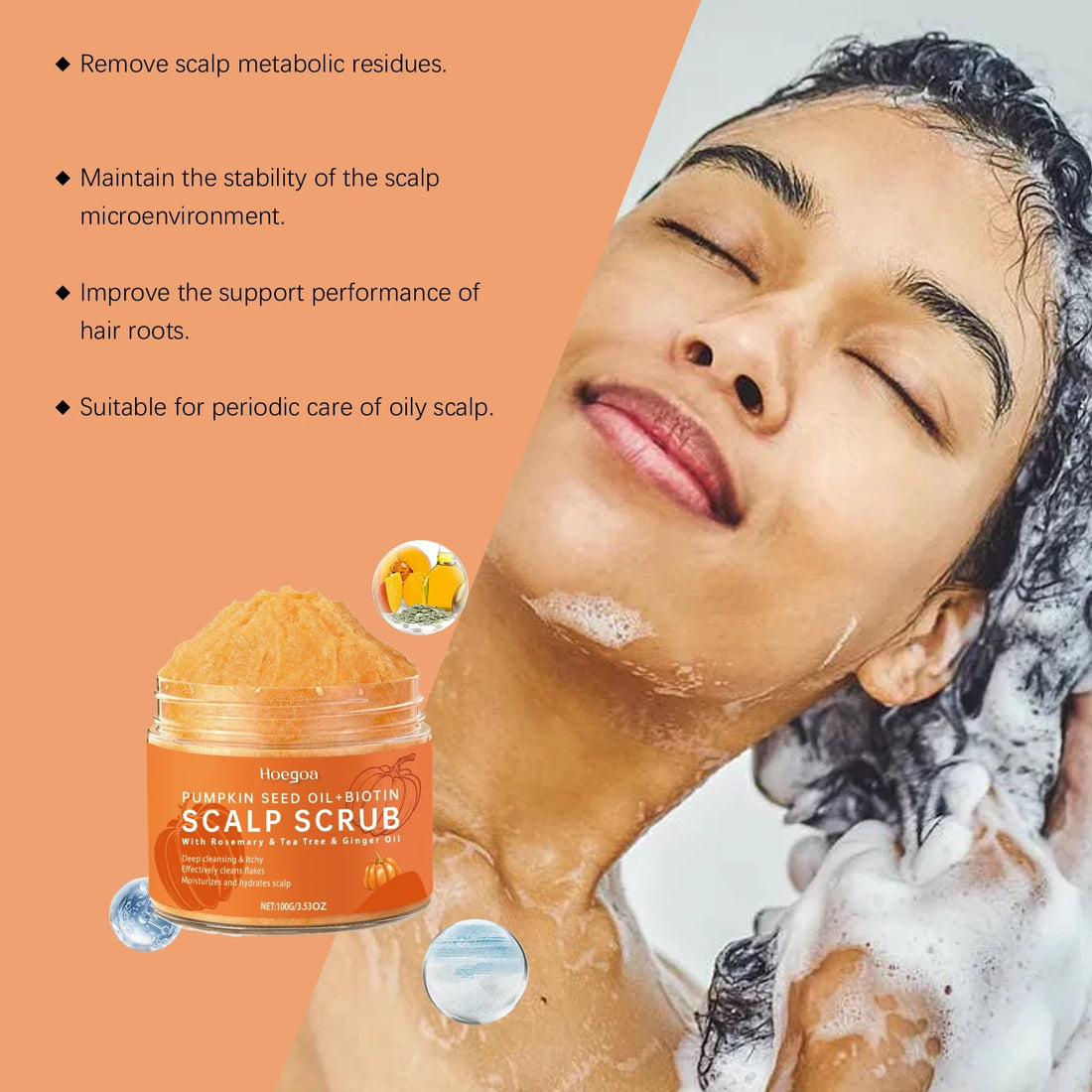 Pumpkin seeds Scalp Scrub Exfoliating Deep Cleansing Treatment For Improves Root Volume With Massage Brush Plant Essential Oils Halalzen