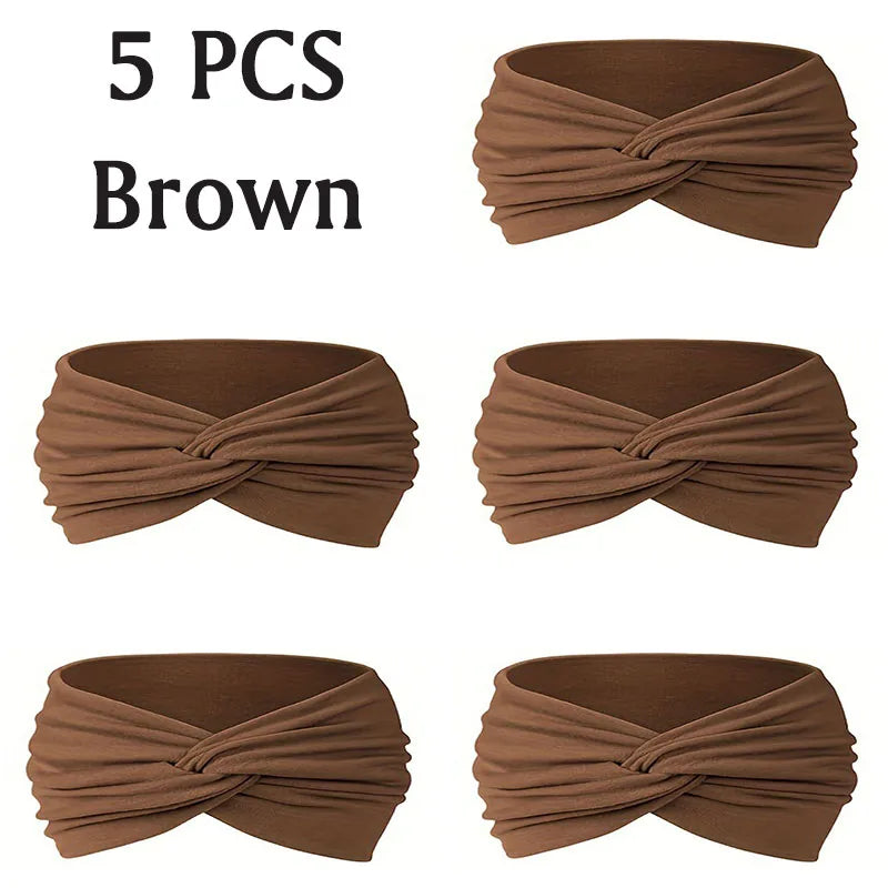 5pc Sports Headbands for Men Women Non-Slip Moisture Wicking Workout Sweatband Fitness Running Cycling Football Yoga Hairband